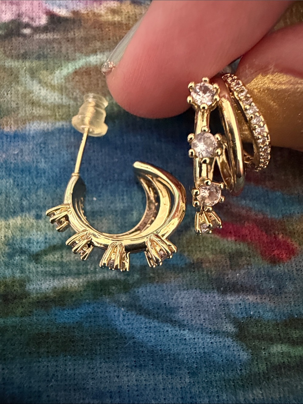 New cubic zirconia gold huggie earrings